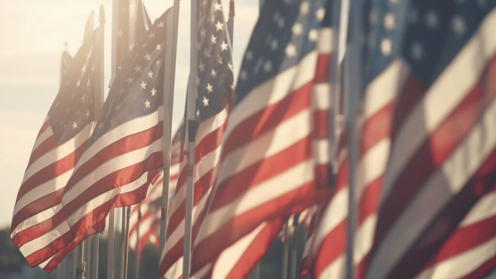 American Flags on display